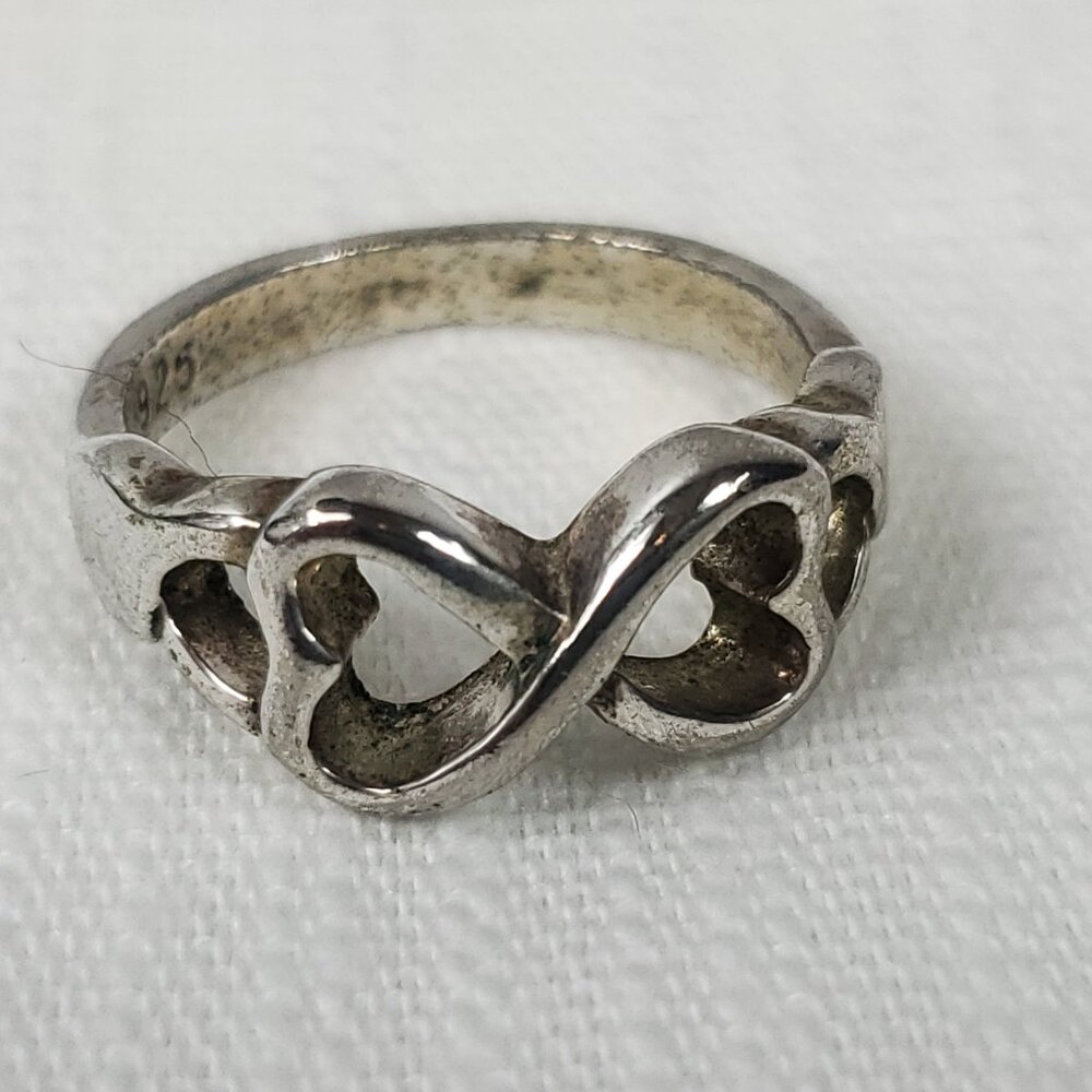 Love Infinity 2 Heart Cross Ring Silver 925 Sz 14mm US 7